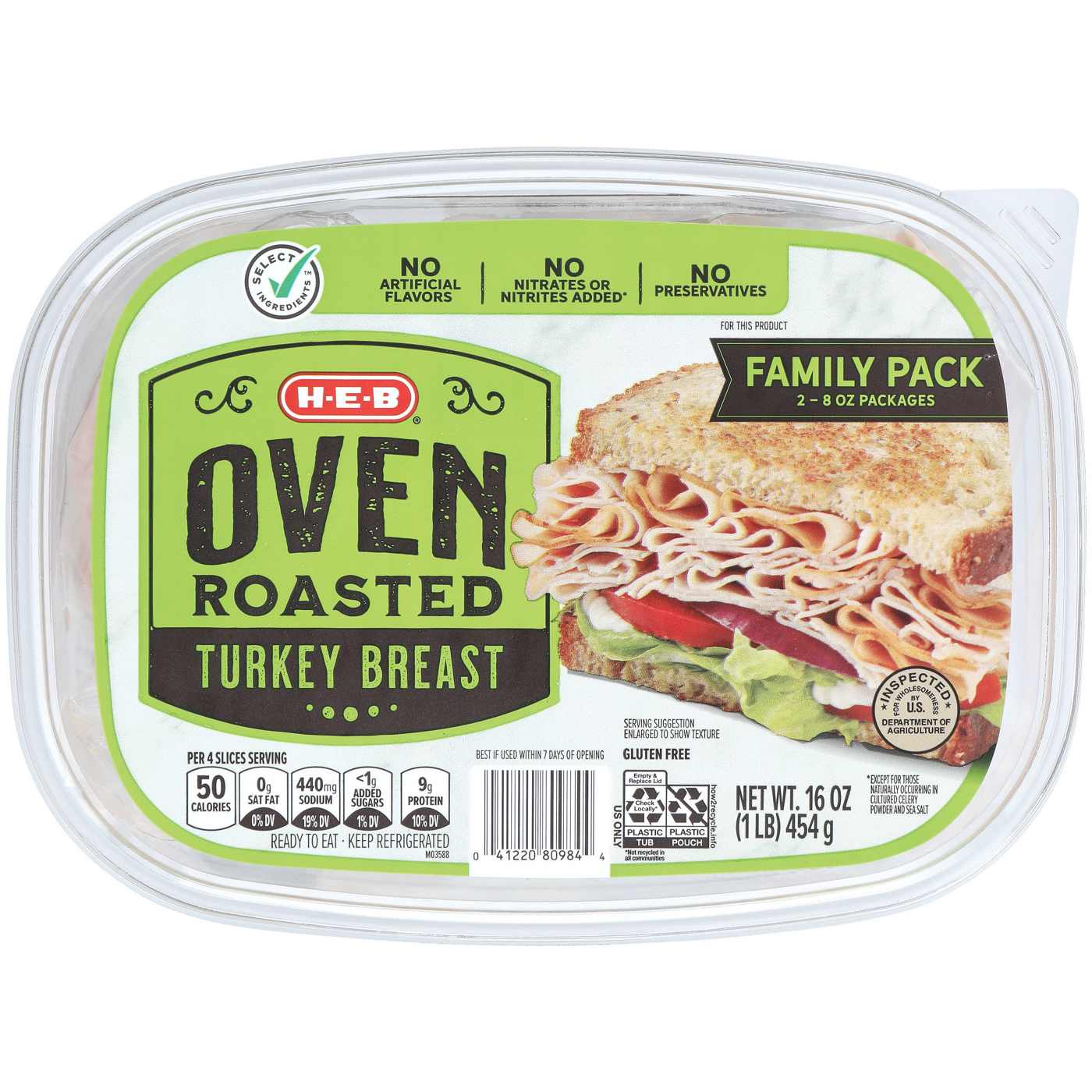 H-E-B Oven-Roasted Turkey Breast Lunch Meat - Family Pack; image 1 of 2
