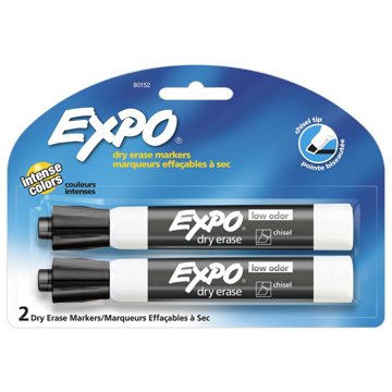 EXPO Chisel Tip Dry Erase Markers - Black Ink, 2 pk