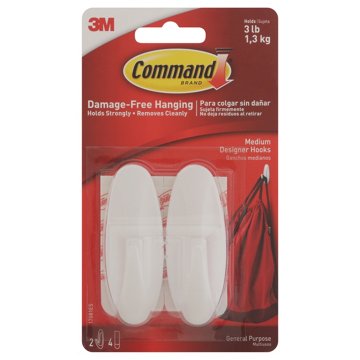 Command Medium Designer Hooks - White, 2 pk