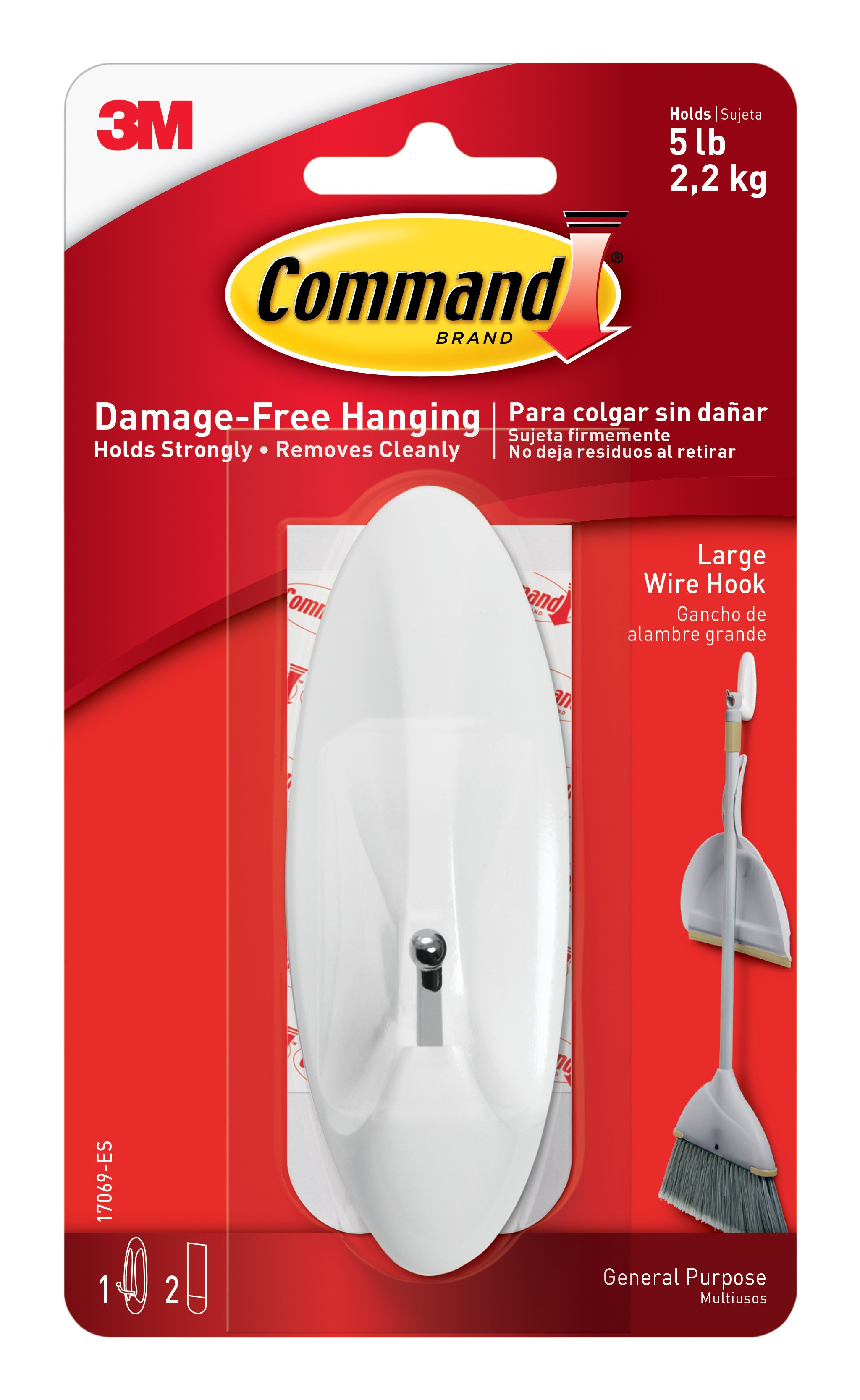 4 x 3M Command Large Wire Hook/Strips For Damage Free Hanging Holds Up To 2kg 