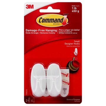 Command Small Designer Hooks - White, 2 pk