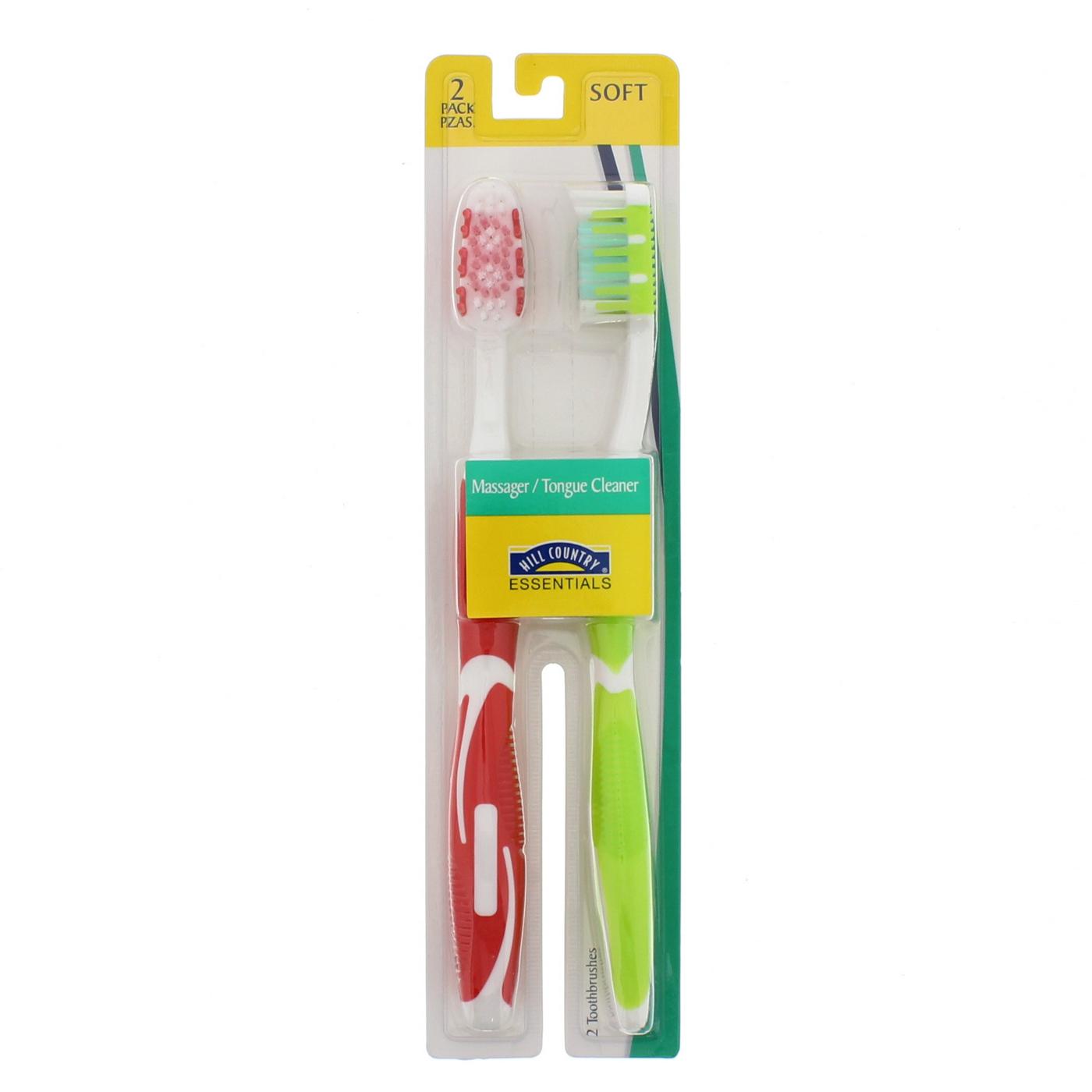 Hill Country Essentials Massager & Tongue Cleaner Soft Toothbrushes