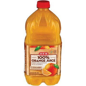 H-E-B No Sugar Added 100% Orange Juice, 64 oz