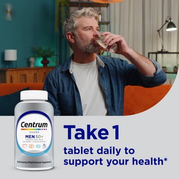 Centrum Silver Multivitamin for Men 50 Plus, Multimineral Supplement, Vitamin D3, B-Vitamins and Zinc, Gluten Free, Non-GMO Ingredients, Supports memory and cognition in older adults, 200 ct