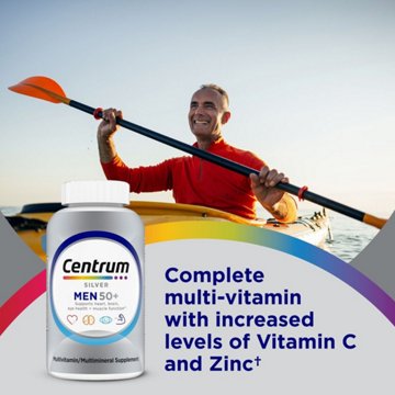 Centrum Silver Multivitamin for Men 50 Plus, Multimineral Supplement, Vitamin D3, B-Vitamins and Zinc, Gluten Free, Non-GMO Ingredients, Supports memory and cognition in older adults, 200 ct