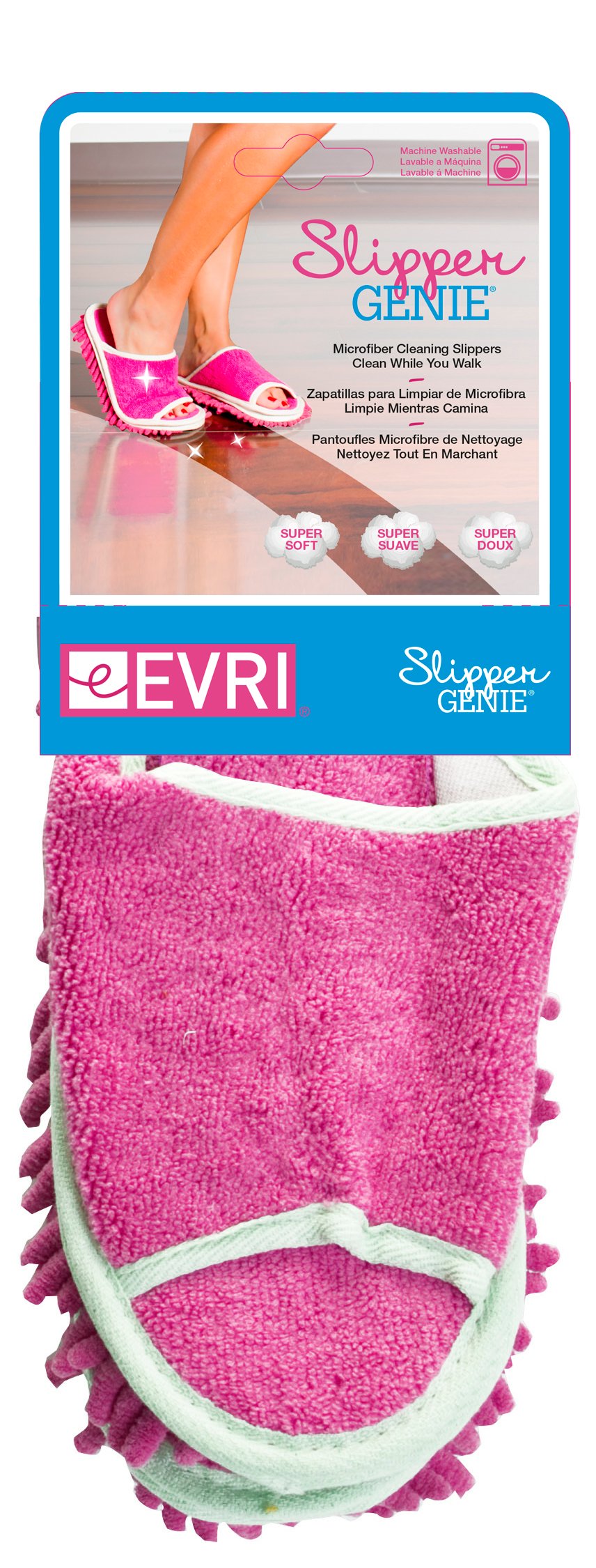 Evriholder Slipper Genie Pink Microfiber Cleaning Slippers w/Bow Size 6 to 9 