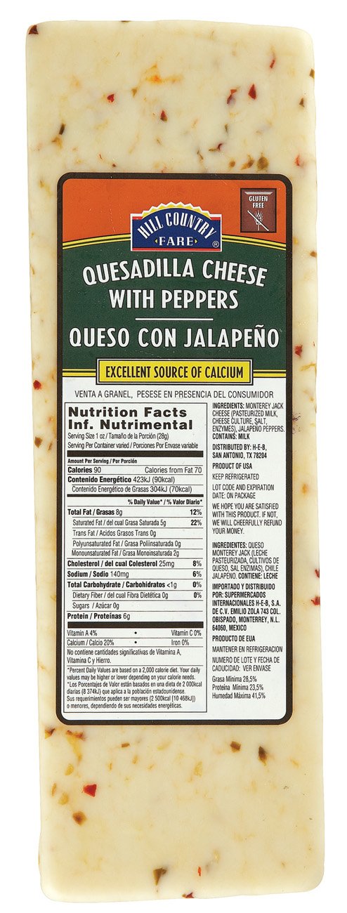 Hill Country Fare Quesadilla Cheese With Peppers, Custom Sliced - Shop ...