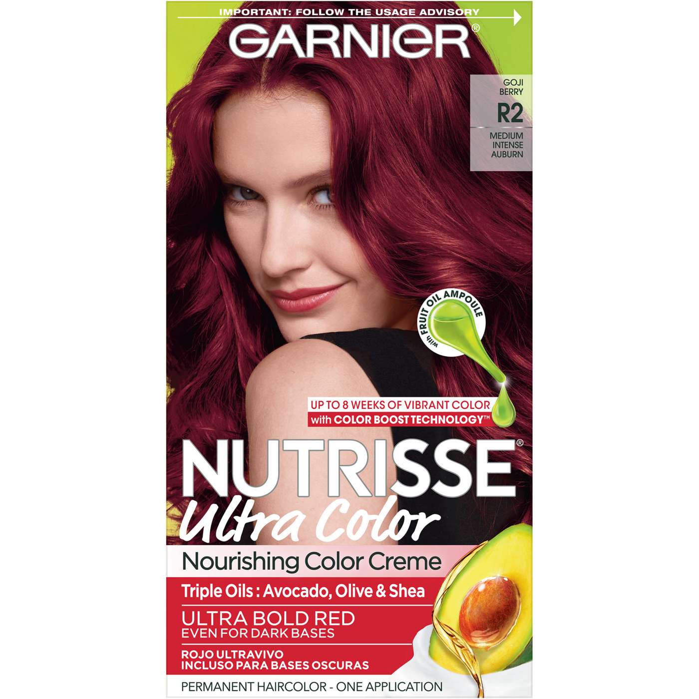 Garnier Nutrisse Ultra Color Nourishing Bold Permanent Hair Color Creme R2 Medium Intense Auburn; image 1 of 8