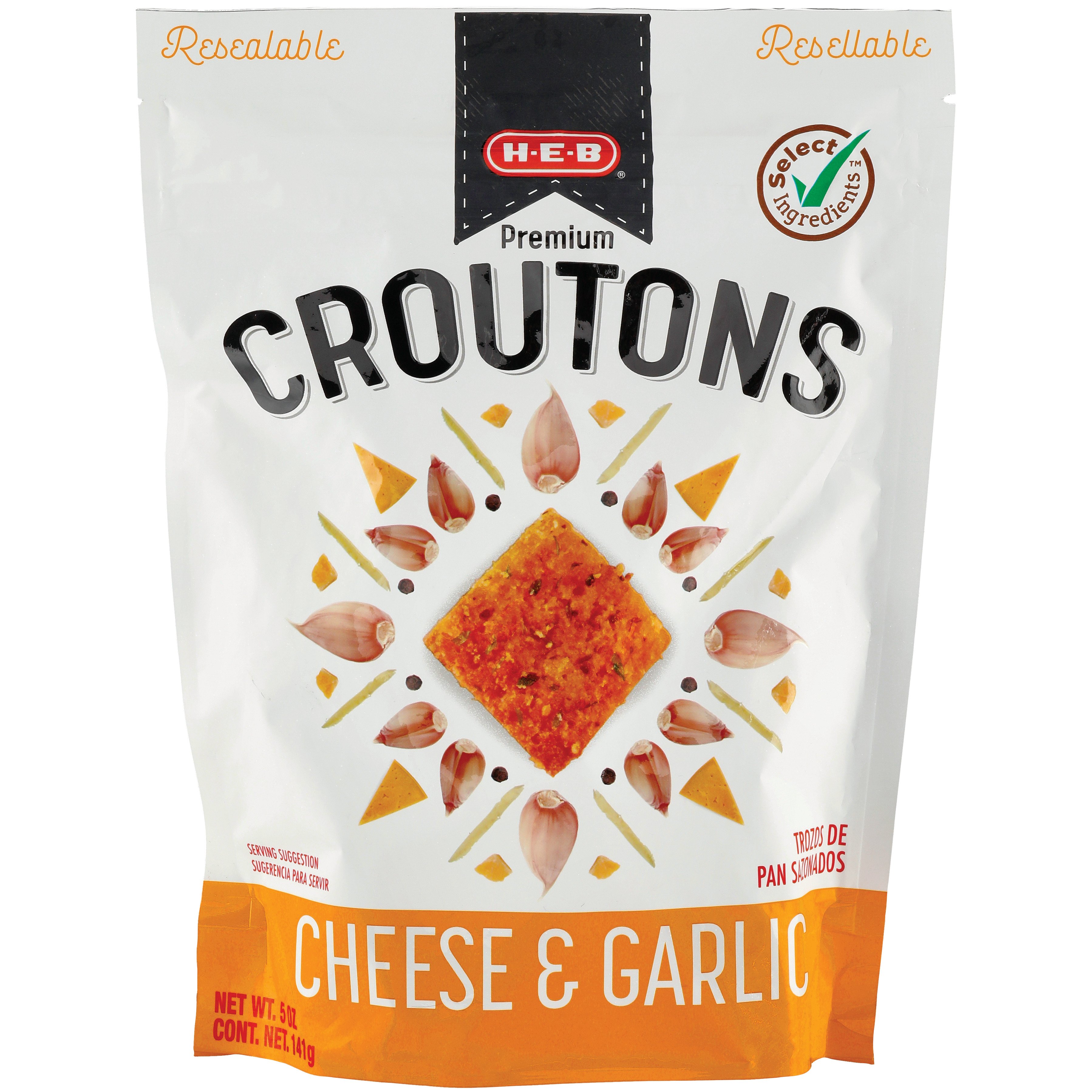 H-E-B Select Ingredients Cheese & Garlic Premium Croutons - Shop Salad ...