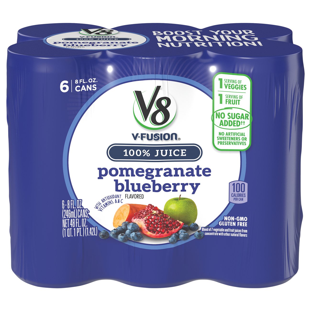 V8 V-Fusion Vegetable and Fruit Pomegranate Blueberry Juice 6 PK Cans