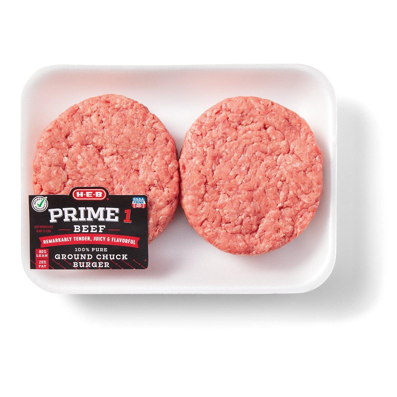 HEB Prime 1 Beef Ground Chuck Burger Patties, 80 Lean Shop Beef at