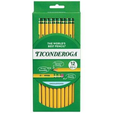 Ticonderoga Unsharpened No.2 Classic Wood Pencils, 12 pk