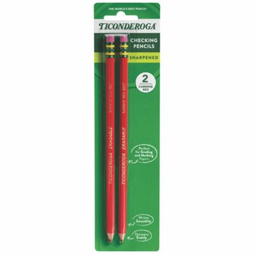 Ticonderoga Pre-Sharpened Erasable Checking Pencils - Red, 2 pk