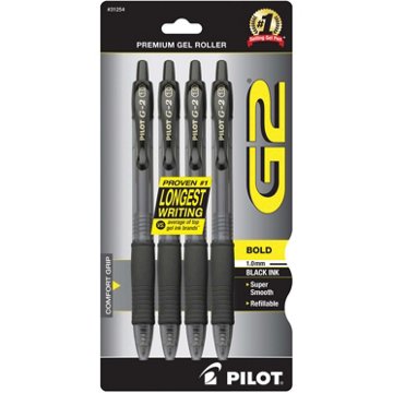 Pilot G2 1.0mm Retractable Gel Pens - Black Ink, 4 pk