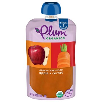 Plum Organics Baby Food Pouch - Apple + Carrot, 4 oz