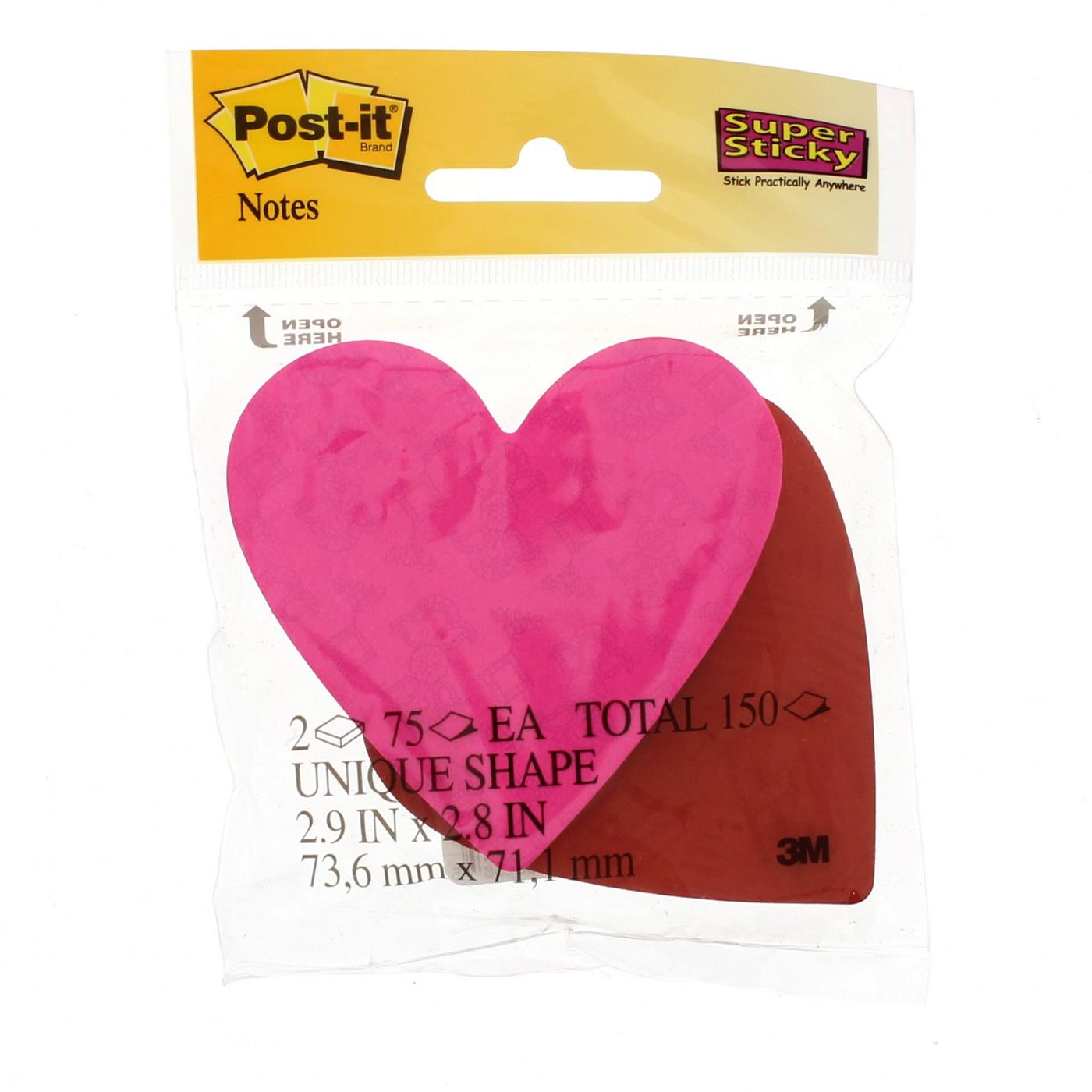 Post-it Heart Shaped Super Sticky Notes, 3 x 3 Inches, Assorted Colors, Pad  of 75 Sheets, Pack of 2