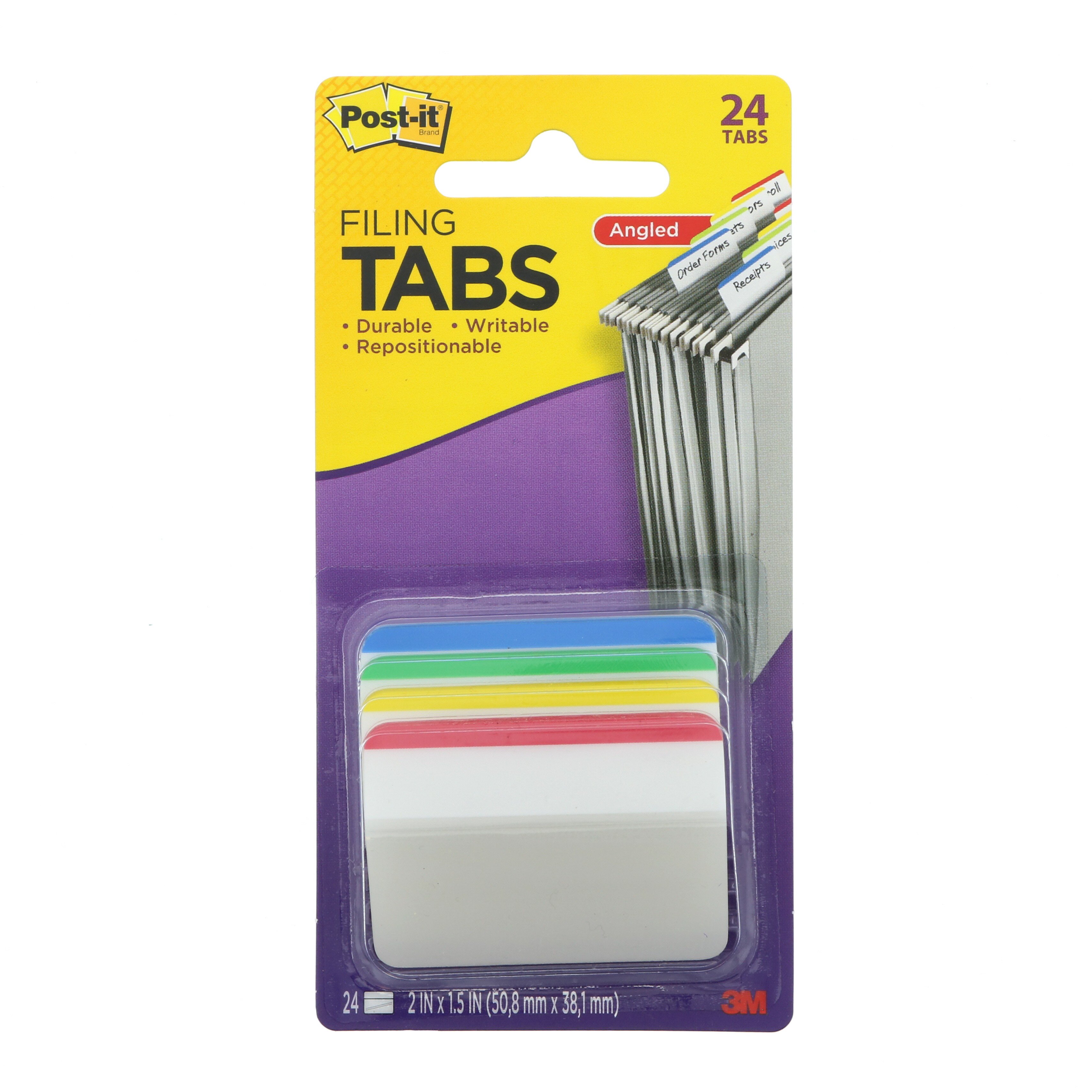 Tabs 2 in Angled Lined Assorted Primary Colors New 24 Tabs/Pack 6 Tabs/Color 4 Colors 