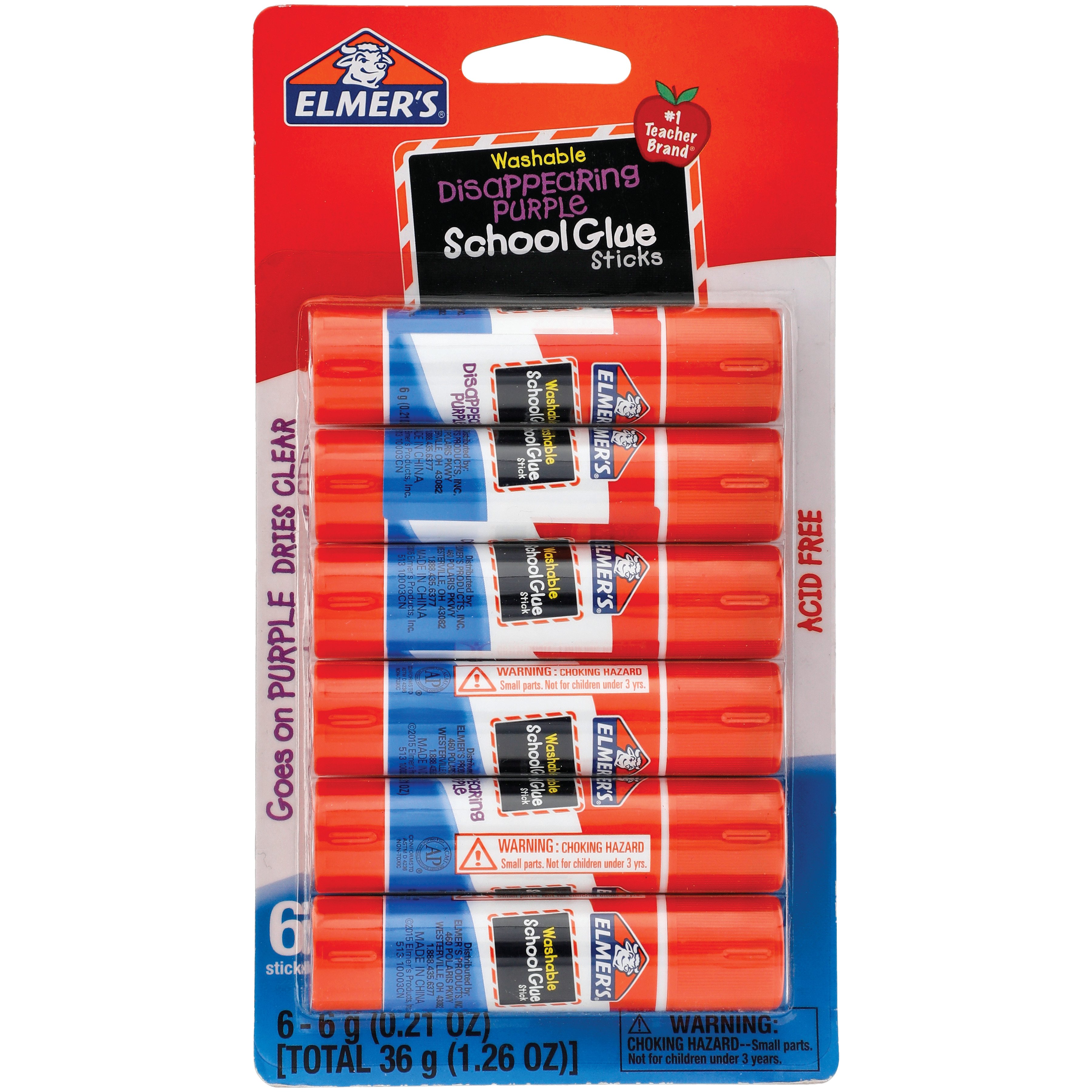 Elmer's Disappearing Purple School Glue Sticks, Washable, 0.21 Ounce Glue  Sticks