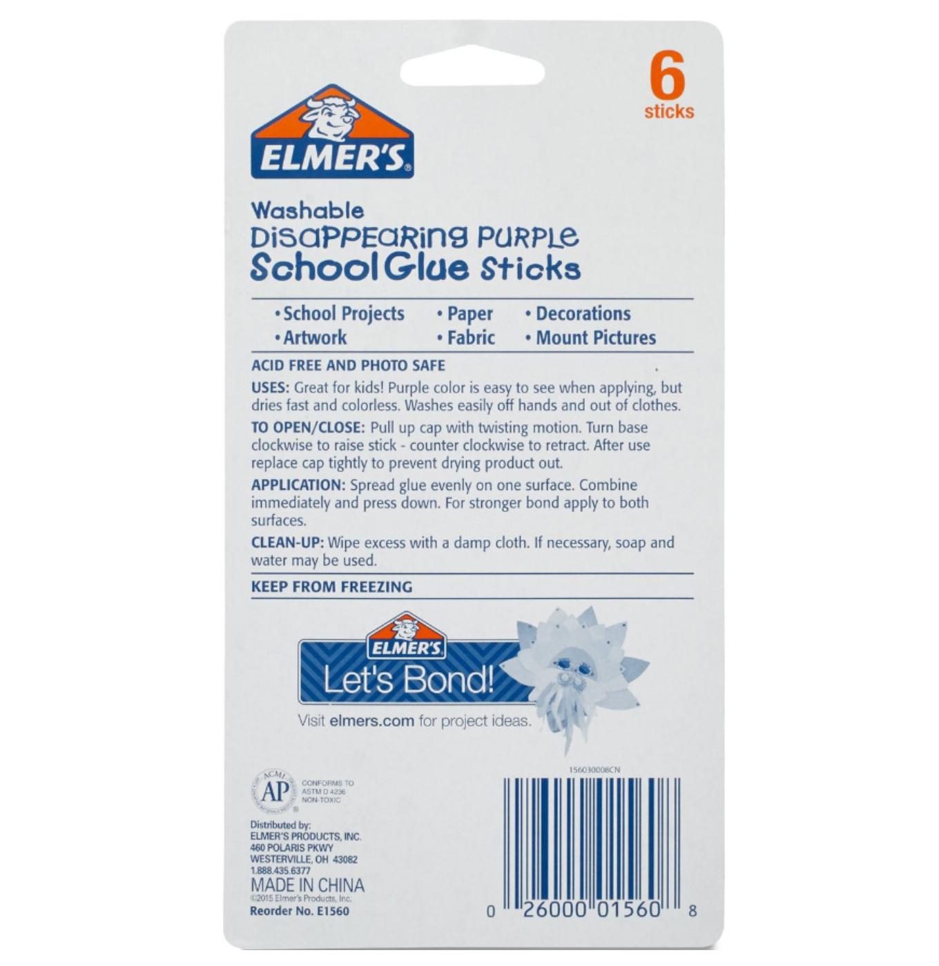 Elmer's 6 gram Disappearing Purple School Glue Stick - 6 pk