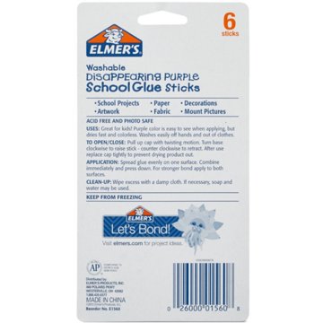 Elmer's Washable Disappering Purple School Glue Sticks, 6 pk