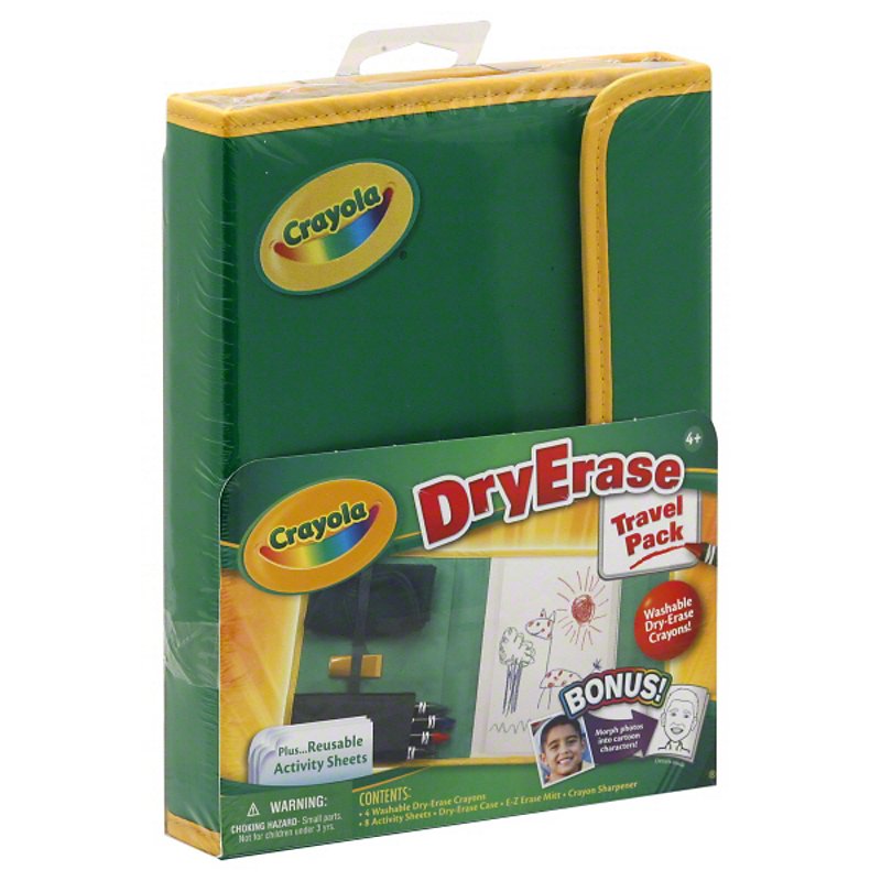 8 Activity Sheets Erasing Cloth Crayola Travel Pack-Dry Erase Crayons Case 