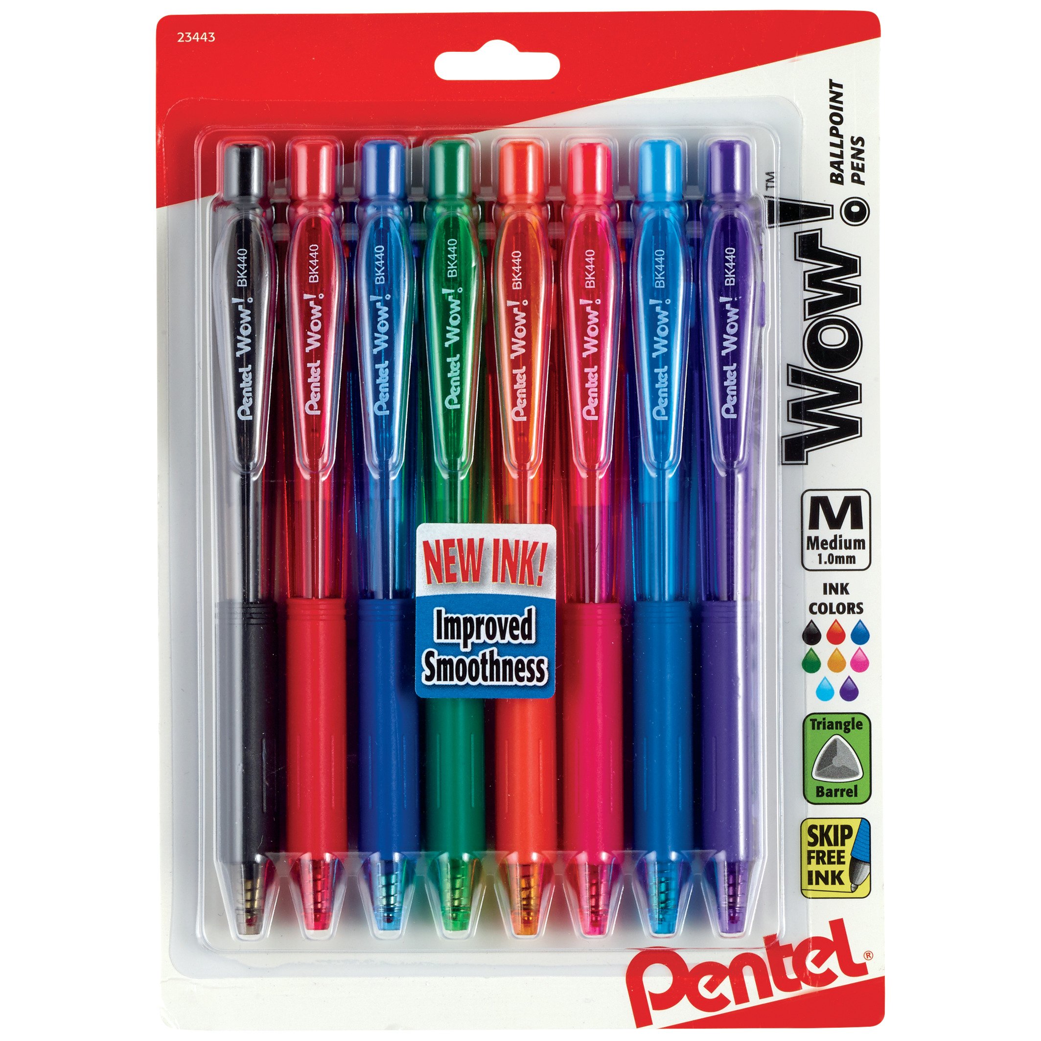 8 Pack Colors Retractable Ballpoint Pens Pentel WOW Medium Line Assorted Ink Colors BK440BP8M 