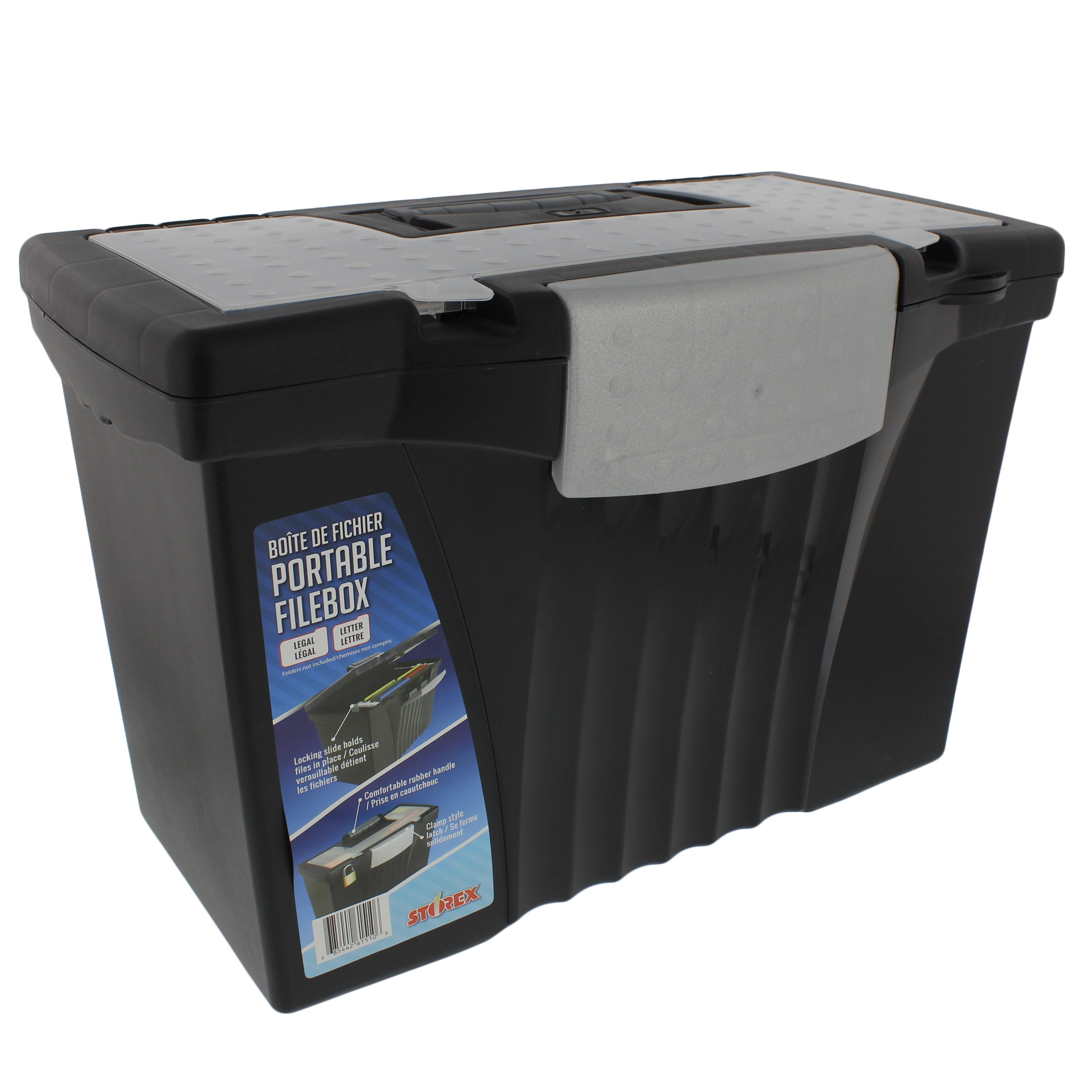 Storex Black Letter/Legal Portable File Storage Box with Organizer Lid
