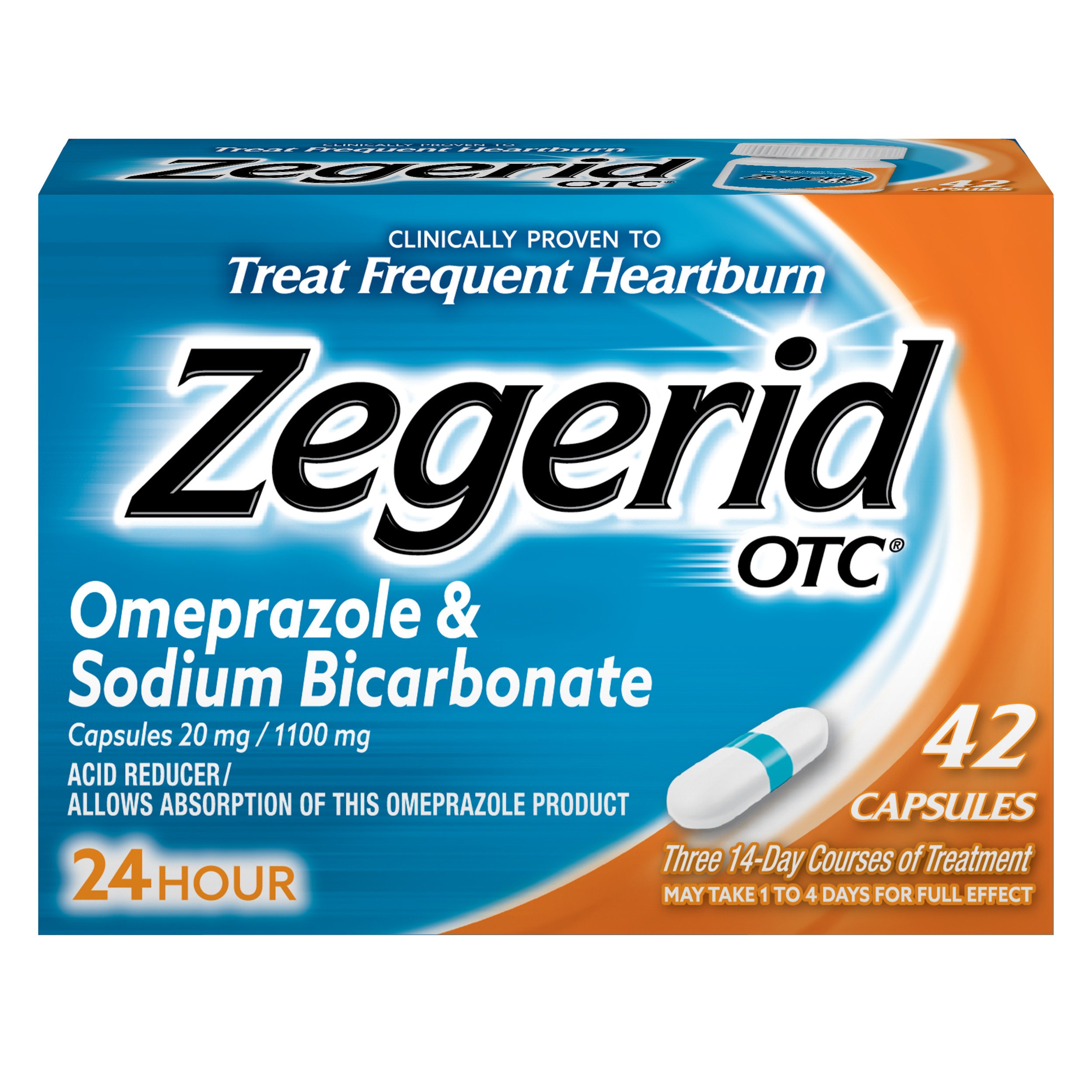 Zegerid OTC 24 Hr Acid Reducer Capsules, Omeprazole & Sodium Bicarbonate, 42 ct