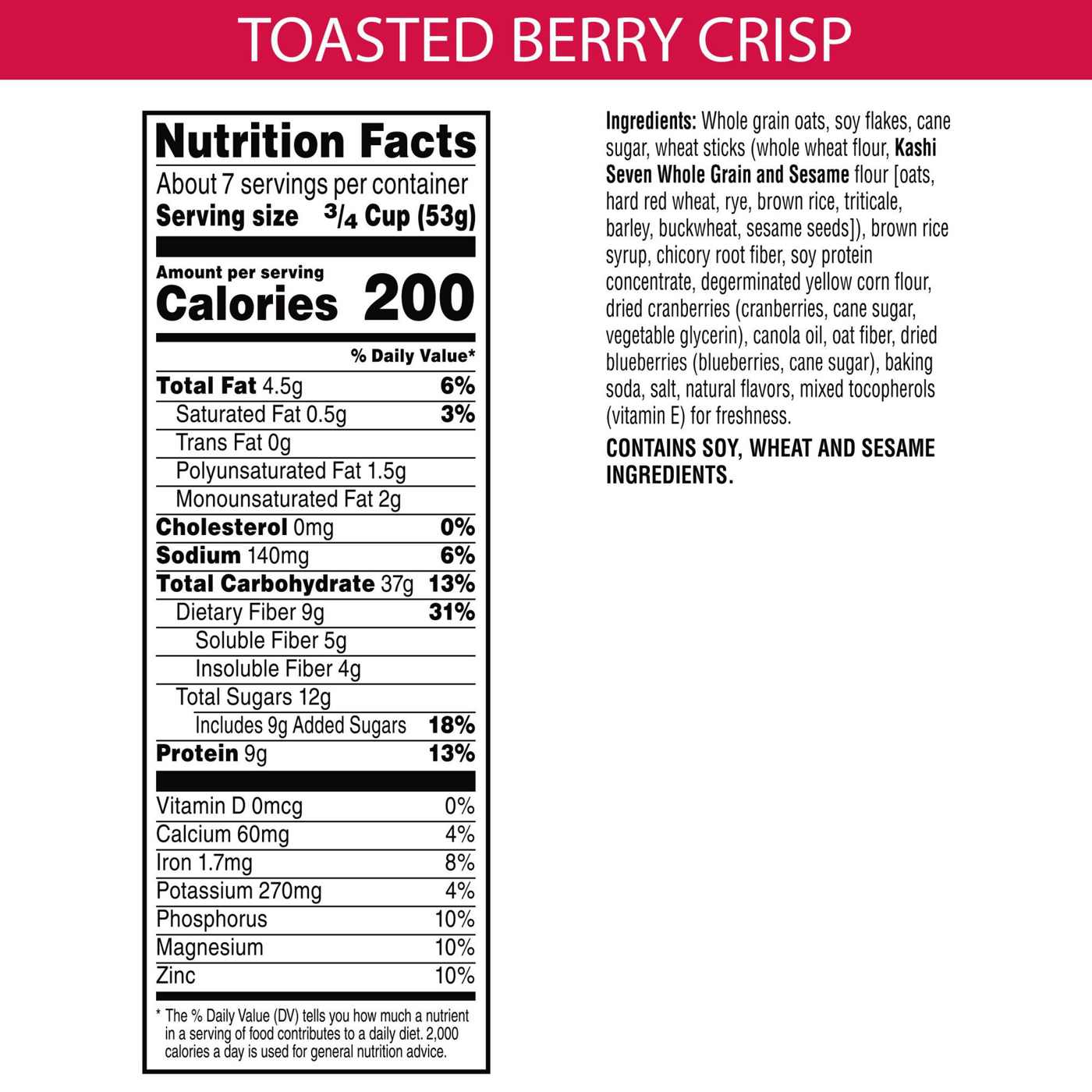 Kashi GO Toasted Berry Crisp Breakfast Cereal Shop Cereal at HEB