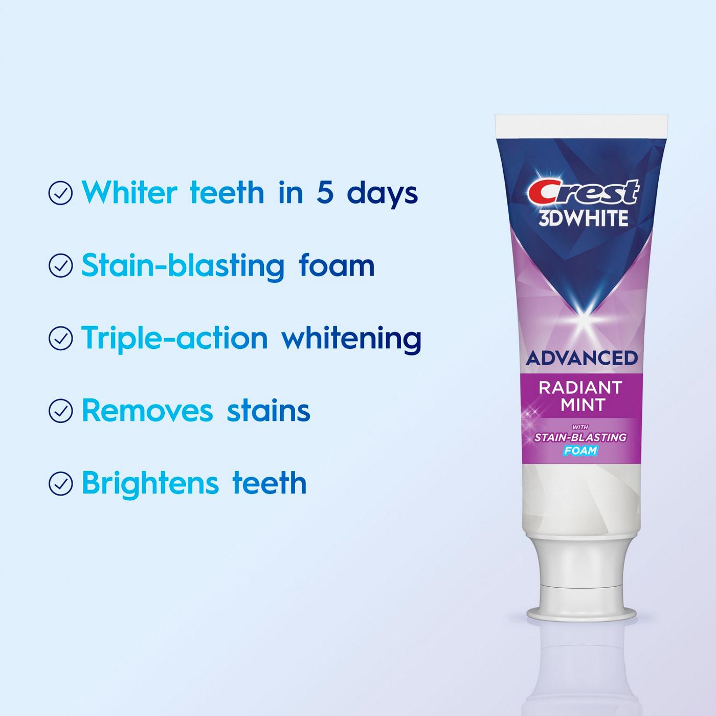 Crest 3DWhite Advanced Teeth Whitening Toothpaste - Radiant Mint; image 10 of 10