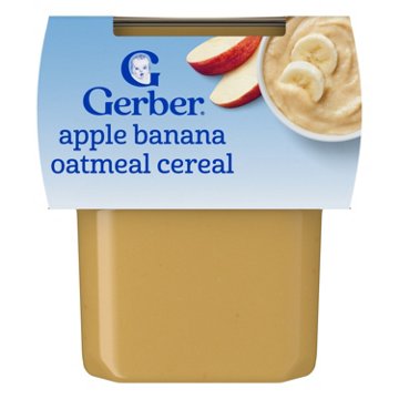 Gerber Stage 2 Baby Food - Apple Banana Oatmeal Cereal, 4 oz Tubs, 2 pk