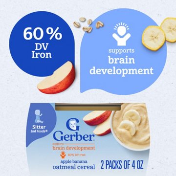Gerber Stage 2 Baby Food - Apple Banana Oatmeal Cereal, 4 oz Tubs, 2 pk
