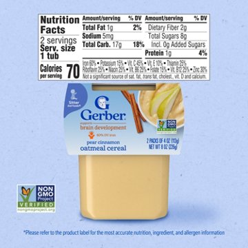 Gerber Stage 2 Baby Food - Pear Cinnamon Oatmeal Cereal, 4 oz Tubs