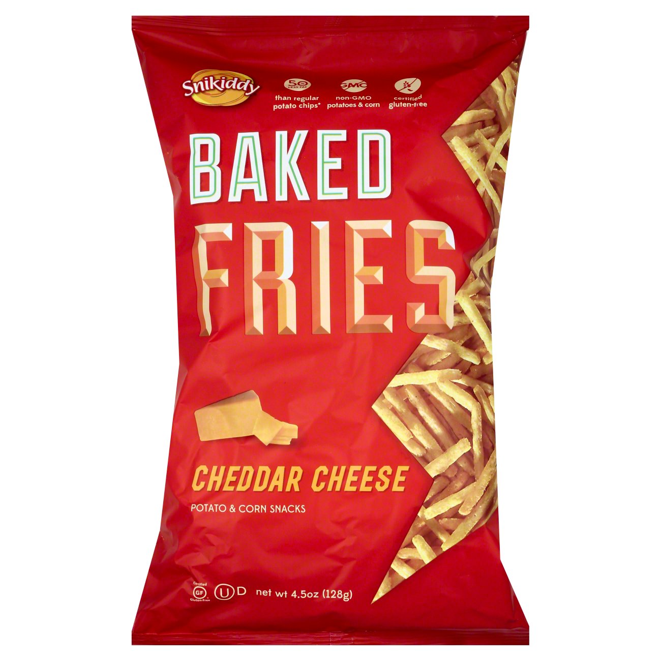 Snikiddy Baked Fries Cheddar Cheese Potato and Corn Snacks Shop Chips