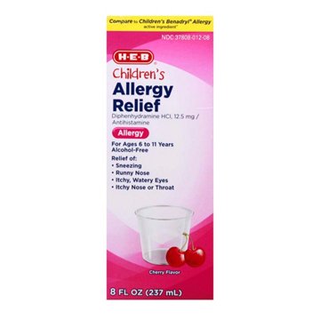 H-E-B Children’s Allergy Relief Diphenhydramine  Liquid – Cherry Flavor, 8 oz