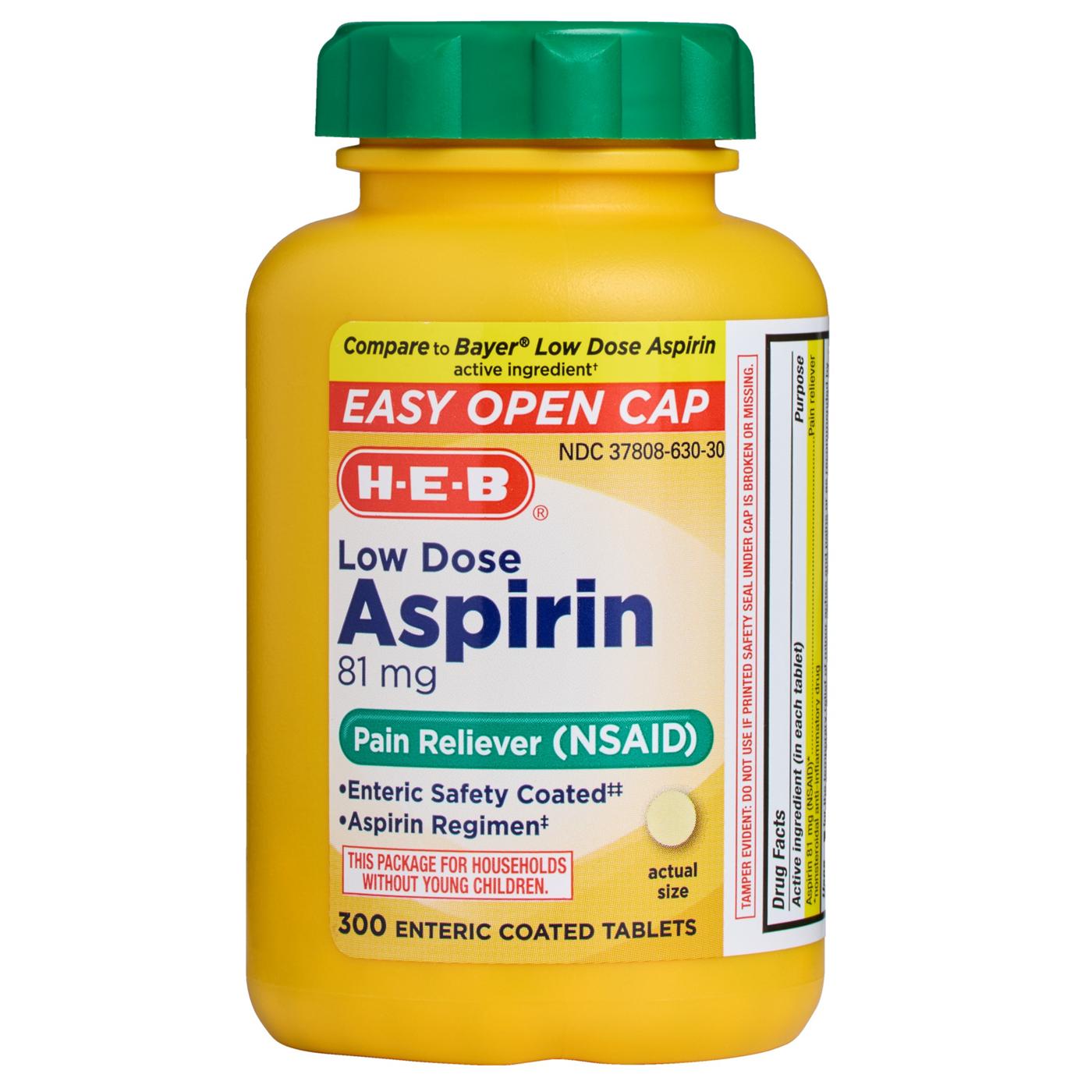 H-E-B Aspirin Enteric Coated Low Dose Tablets – 81 mg; image 1 of 4