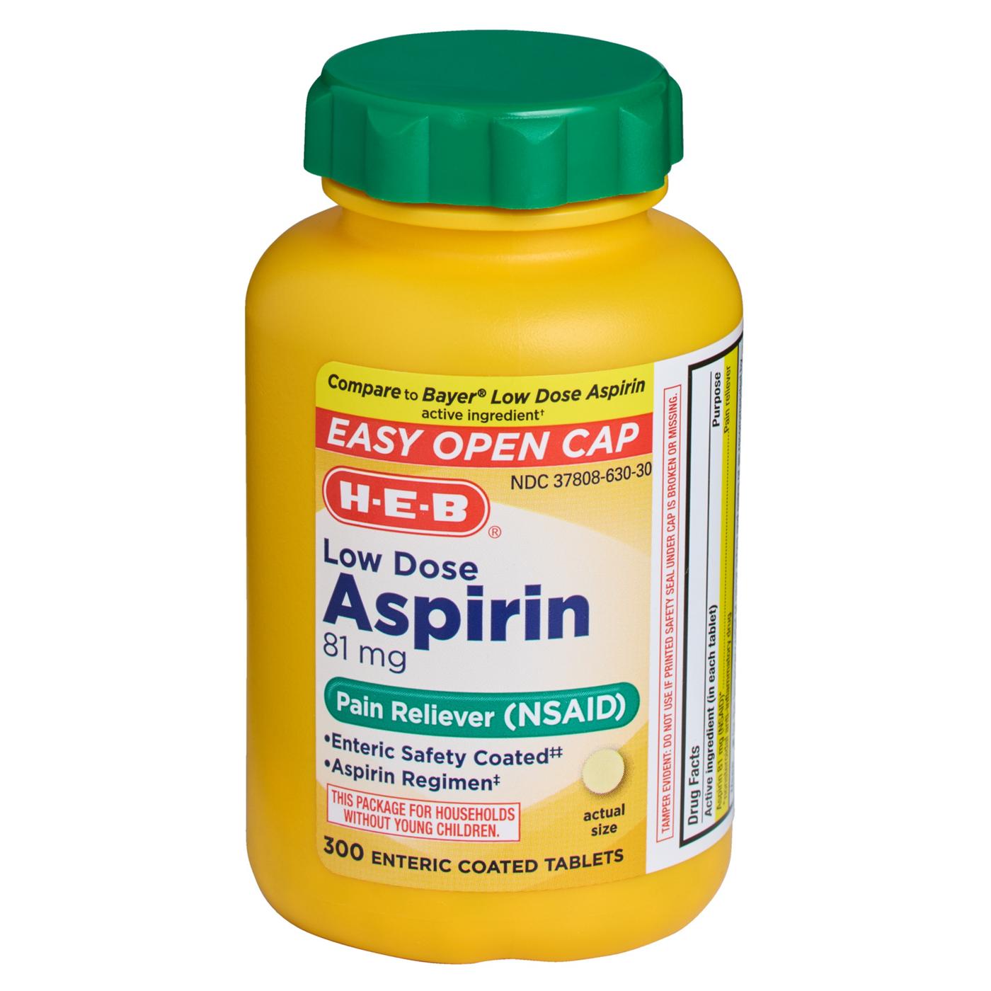 H-E-B Aspirin Enteric Coated Low Dose Tablets – 81 mg; image 2 of 4