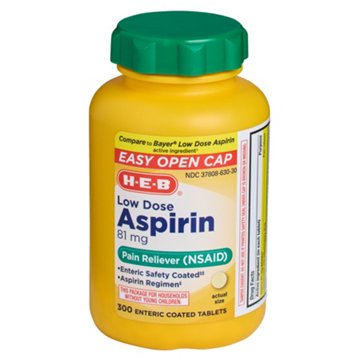 H-E-B Aspirin Enteric Coated Low Dose Tablets – 81 mg, 300 ct