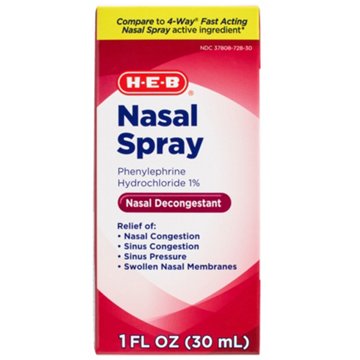 H-E-B Nasal Spray Phenylephrine Hydrochloride  Decongestant, 1 oz