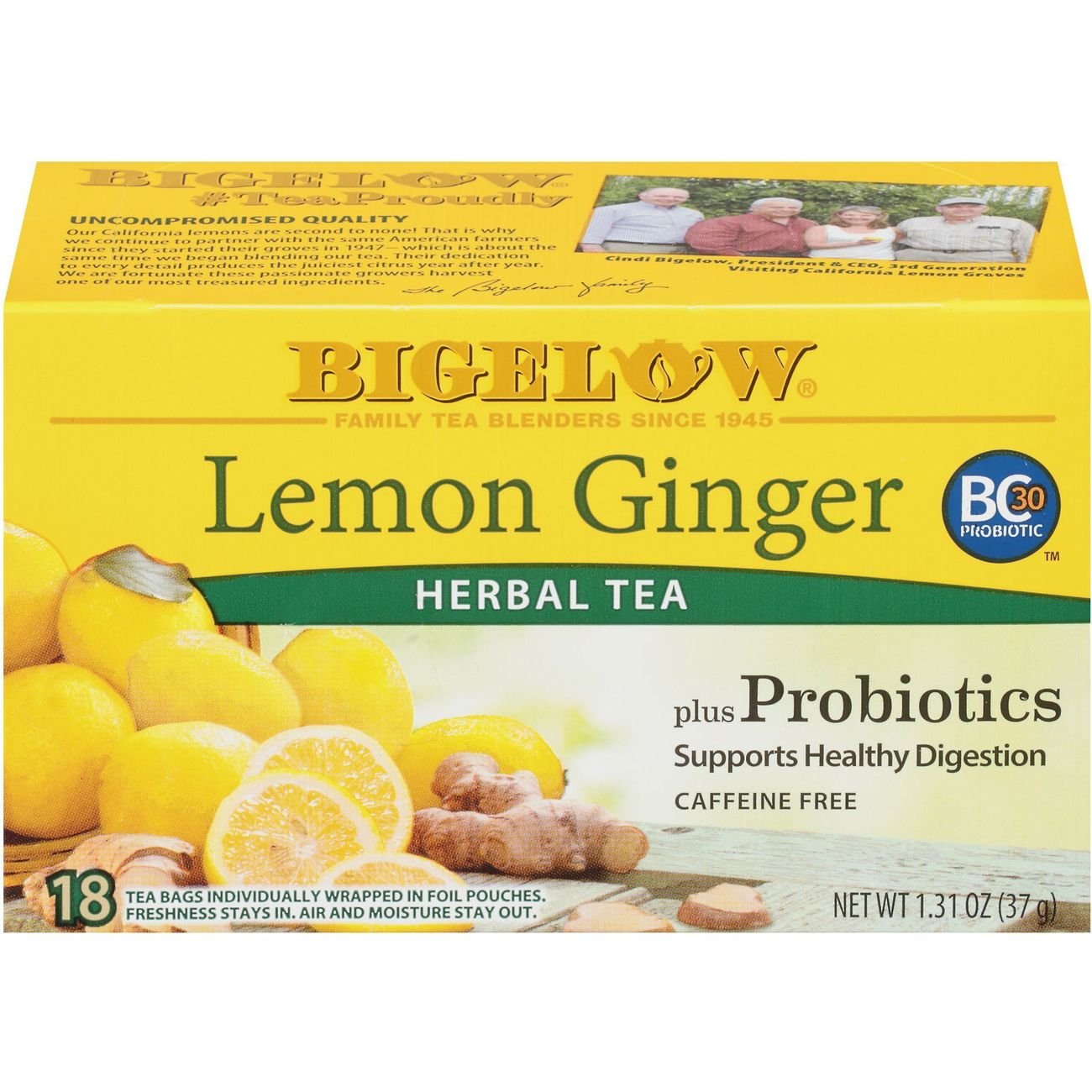 Bigelow Lemon Ginger Herb Plus Probiotics Tea Bags Shop Tea at HEB