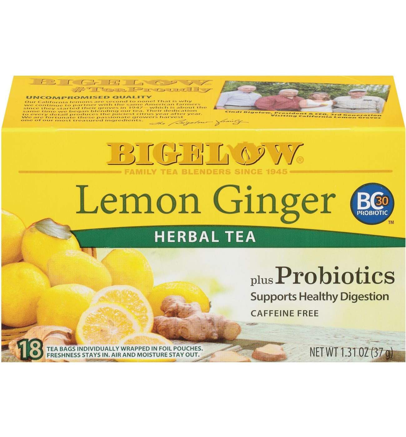 Bigelow Lemon Ginger Herb Plus Probiotics Tea Bags; image 1 of 8