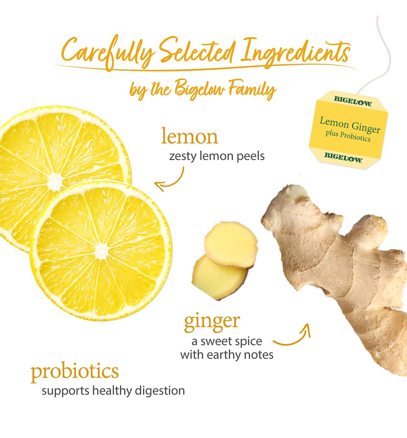 Bigelow Lemon Ginger Herb Plus Probiotics Tea Bags; image 5 of 8