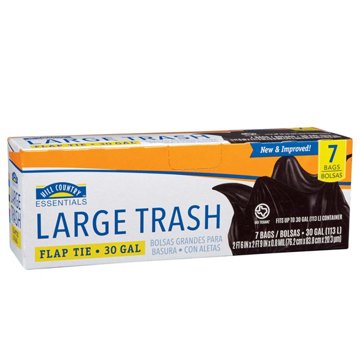 Hill Country Essentials Large Flap Tie Trash Bags, 30 Gallon, 7 ct