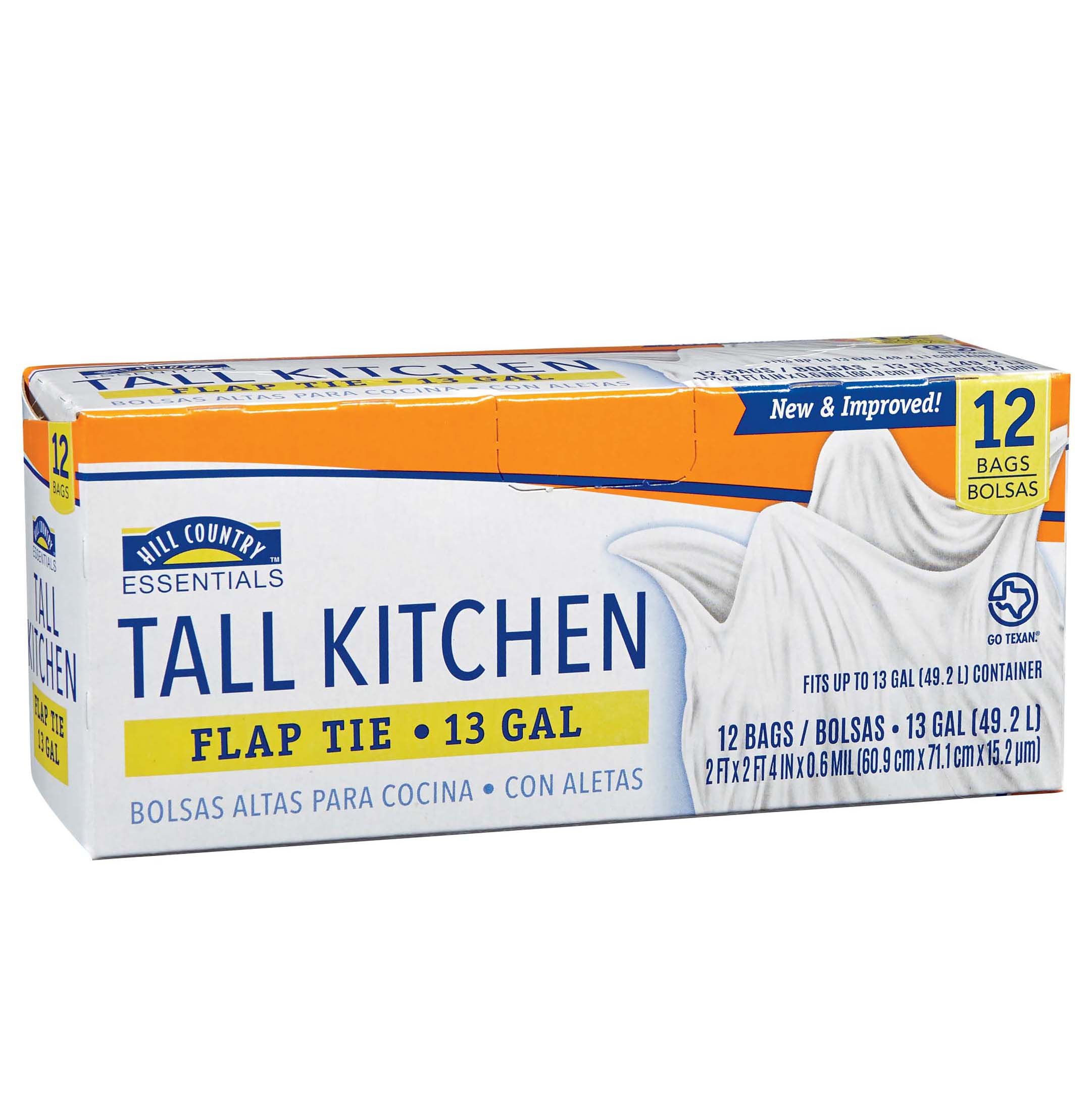 Hill Country Essentials Tall Kitchen Flap Tie Trash Bags, 13 Gallon