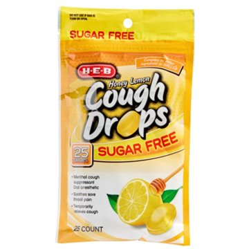 H-E-B Sugar Free Cough Drops – Honey Lemon, 25 ct