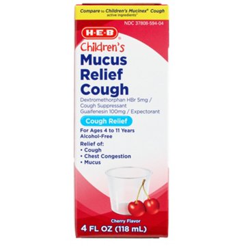 H-E-B Children’s Mucus Relief & Cough Liquid – Cherry Flavor, 4 oz