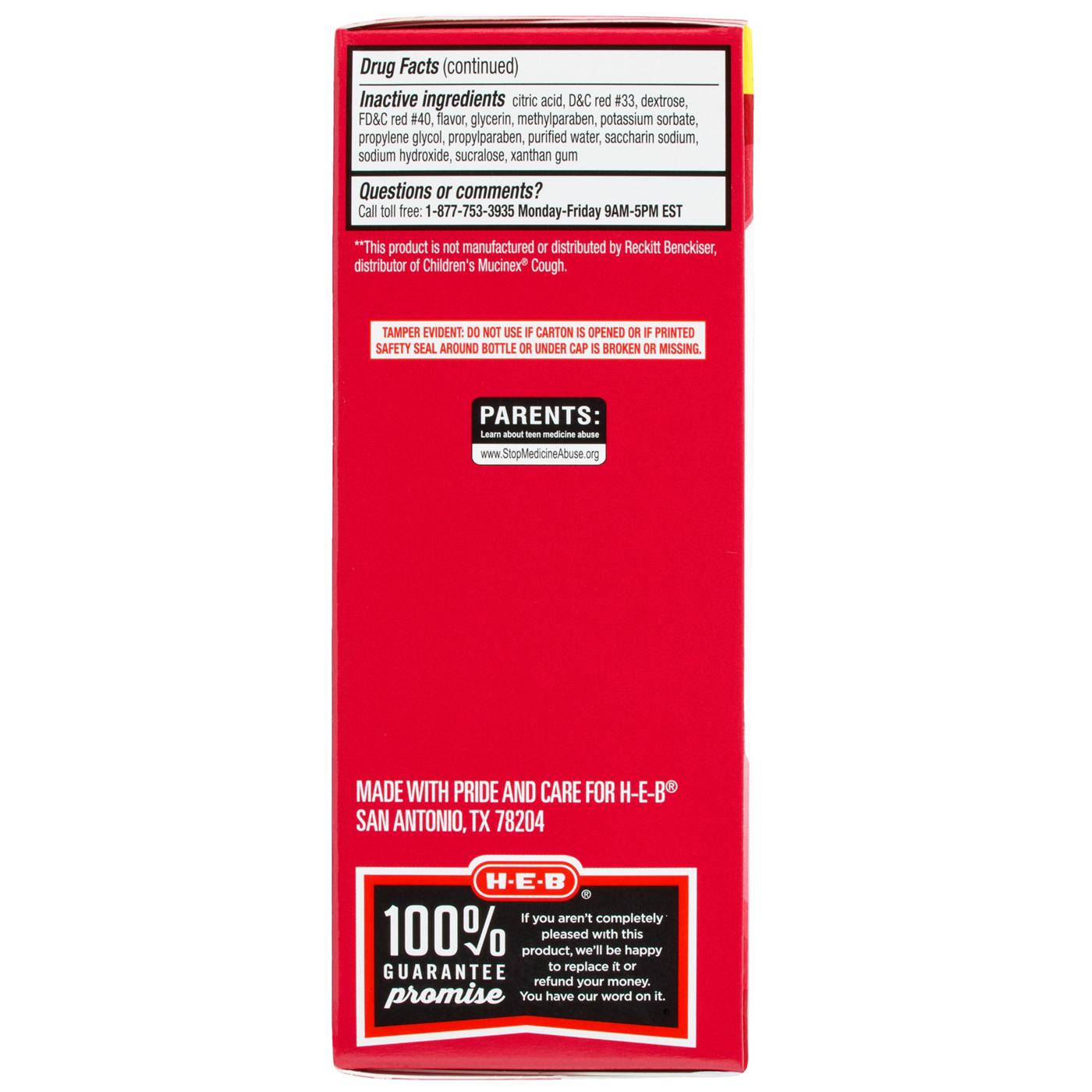 H-E-B Children’s Mucus Relief & Cough Liquid – Cherry Flavor; image 2 of 5