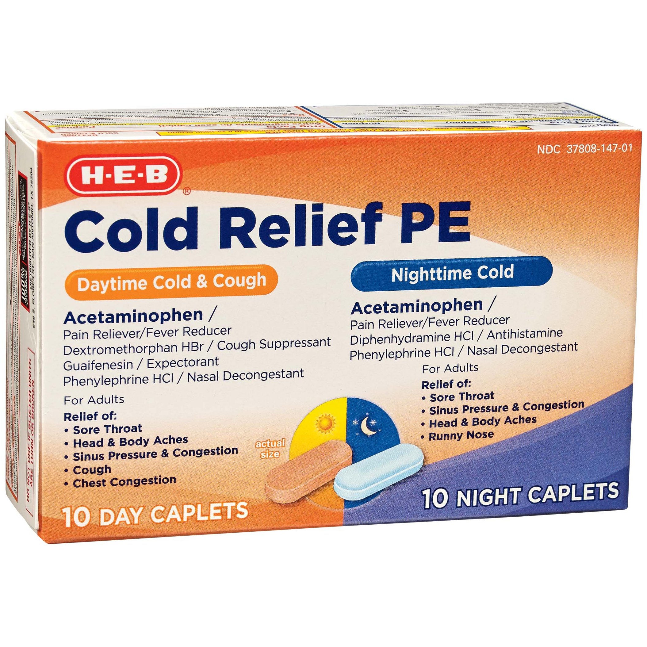 H-E-B Day & Night Cold Daytime Cold + Cough Nighttime Cold Coated ...