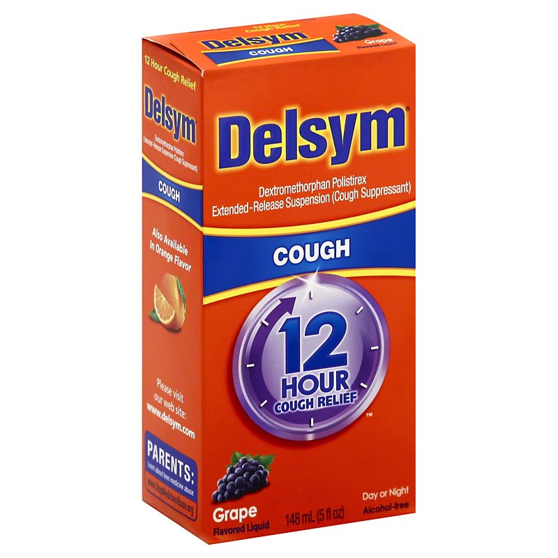 Delsym 12 Hour Cough Relief Day or Night Cough Suppressant Grape