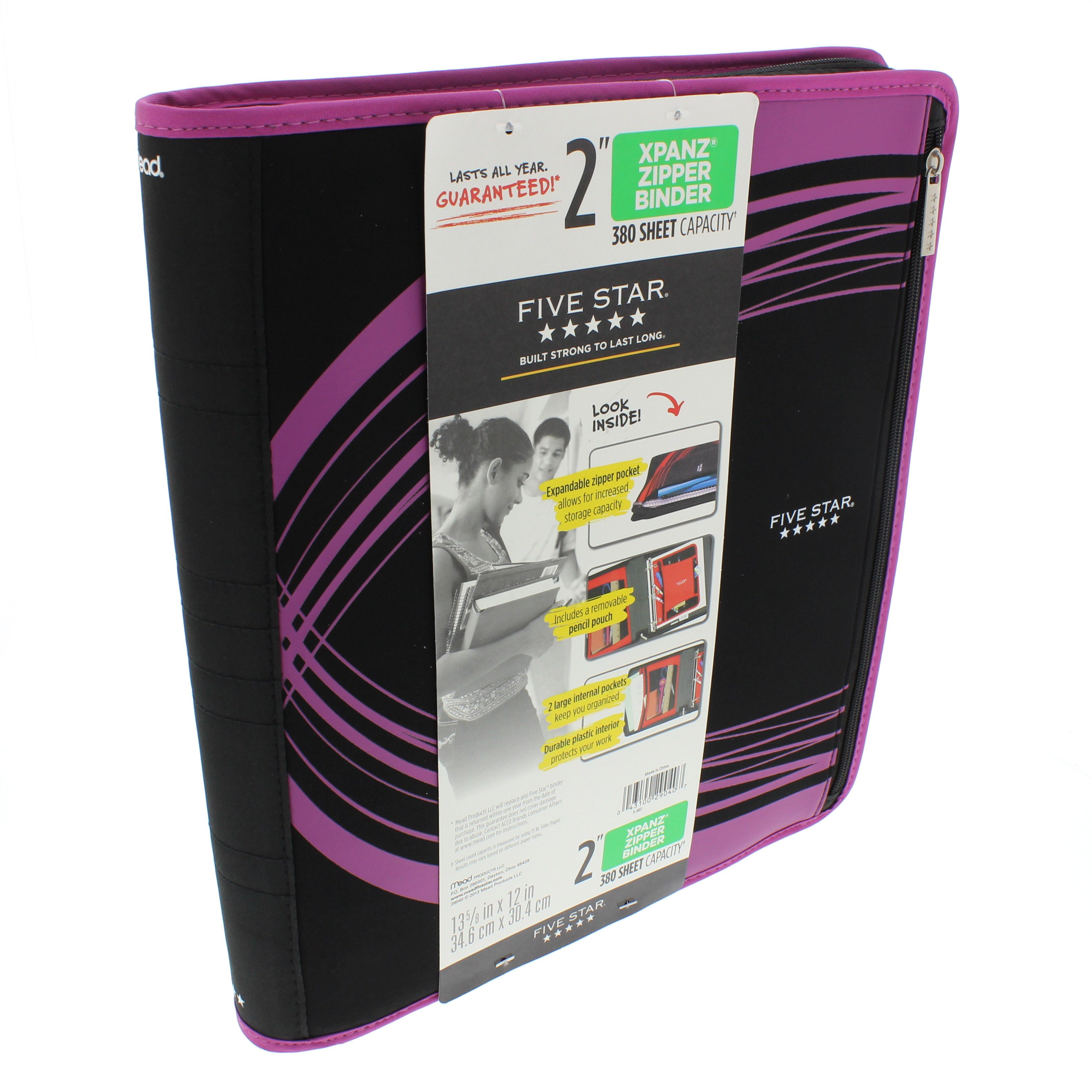 FIVE STAR Xpanz Zipper Binder, 380 Sheet Capacity, Assorted Designs